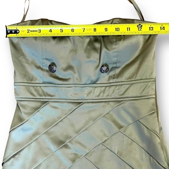 Rhapsody NWT Womens Olive Green Body-Con Strapless Military Mini Satin Dress S/P - Picture 5 of 11